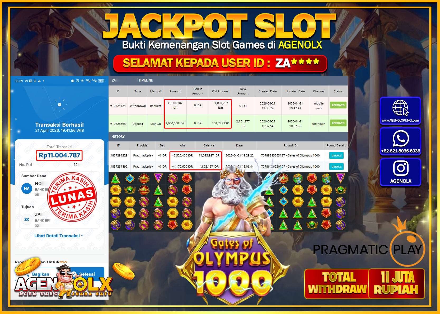 AGENOLX JACKPOT SLOT GATES OF OLYMPUS 1000 Rp 11.004.787 - LUNAS