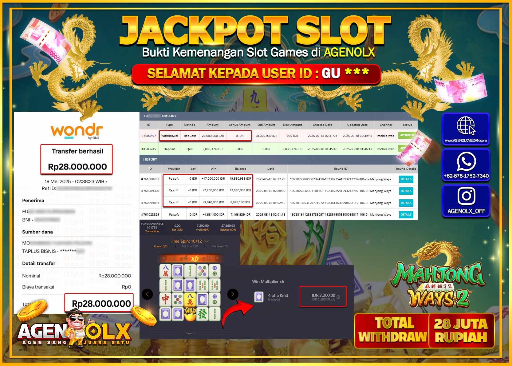AGENOLX JACKPOT SLOT MAHJONG WAYS Rp 28.000.000,- LUNAS
