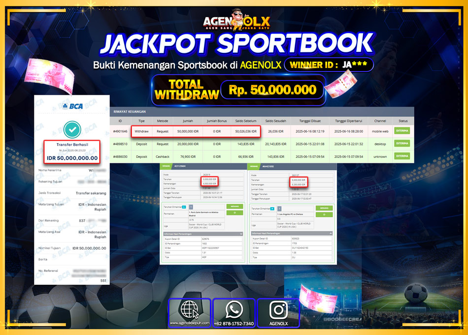 AGENOLX JACKPOT SPORTBOOK Rp 50.000.000,- LUNAS