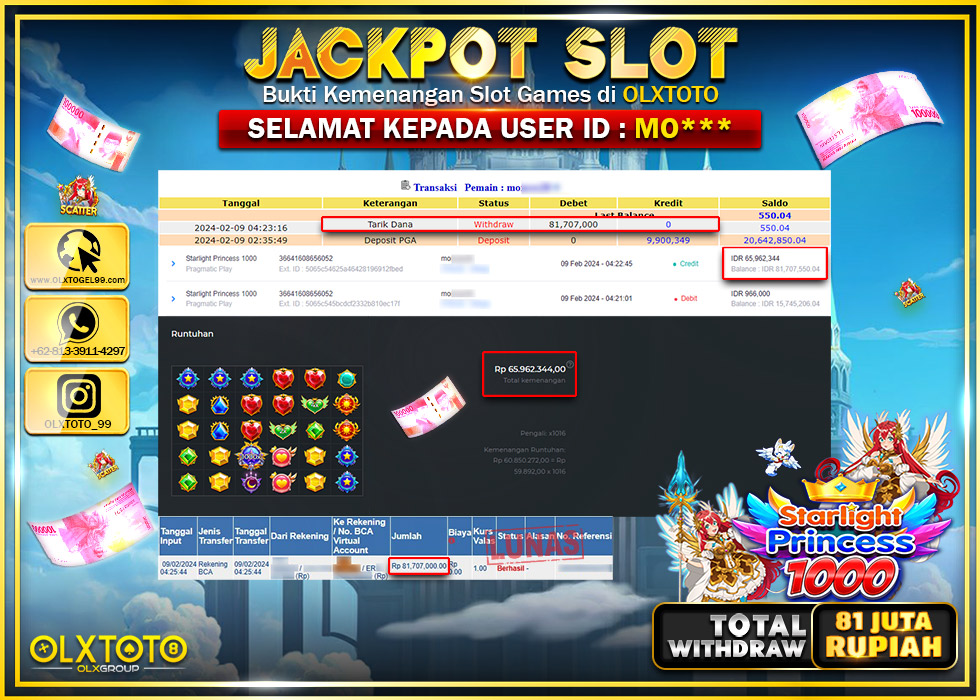 OLXTOTO JACKPOT SLOT STARLIGHT PRINCESS 1000 Rp.81.707.000.,- LUNAS
