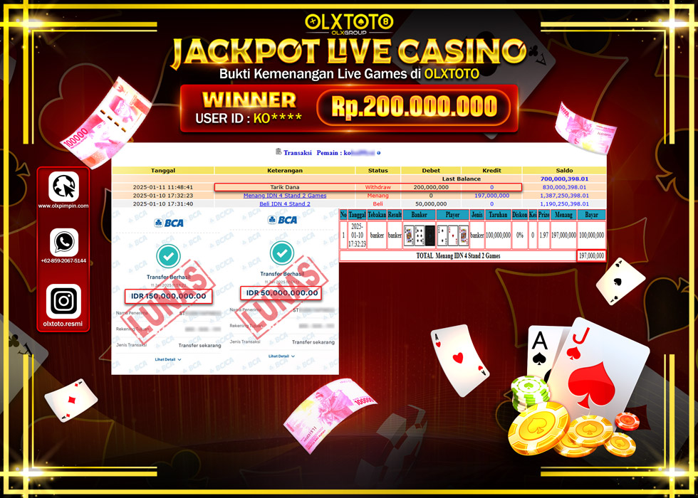 OLXTOTO JACKPOT  LIVE GAMES IDN 4 STAND 2 Rp.200.000.000.,- LUNAS