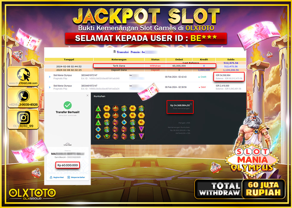 OLXTOTO JACKPOT SLOT MANIA OLYMPUS Rp.60.000.000.,- LUNAS