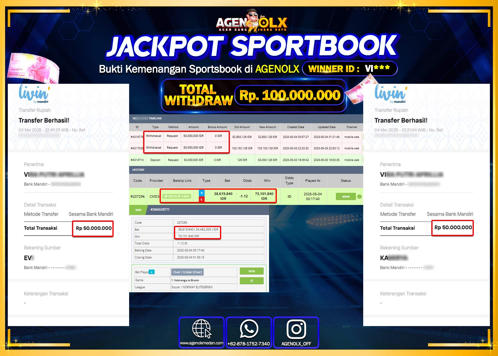 AGENOLX JACKPOT SPORTBOOK Rp 100.000.000,- LUNAS