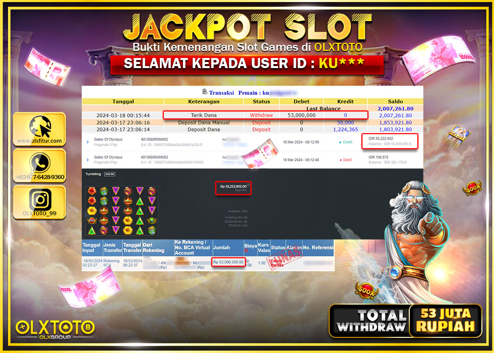 OLXTOTO JACKPOT SLOT GATES OF OLYMPUS Rp.53.000.000.,- LUNAS