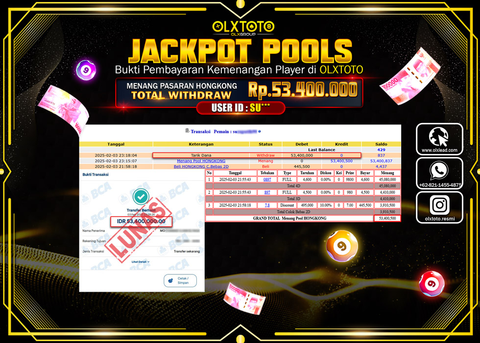 OLXTOTO JACKPOT  TOGEL POOL HONGKONG Rp.53.400.000.,- LUNAS