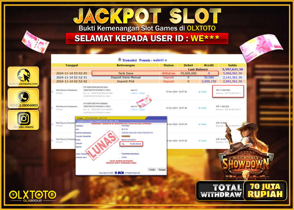 OLXTOTO JACKPOT  SLOT WILD BOUNTY SHOWDOWN Rp.70.000.000.,- LUNAS
