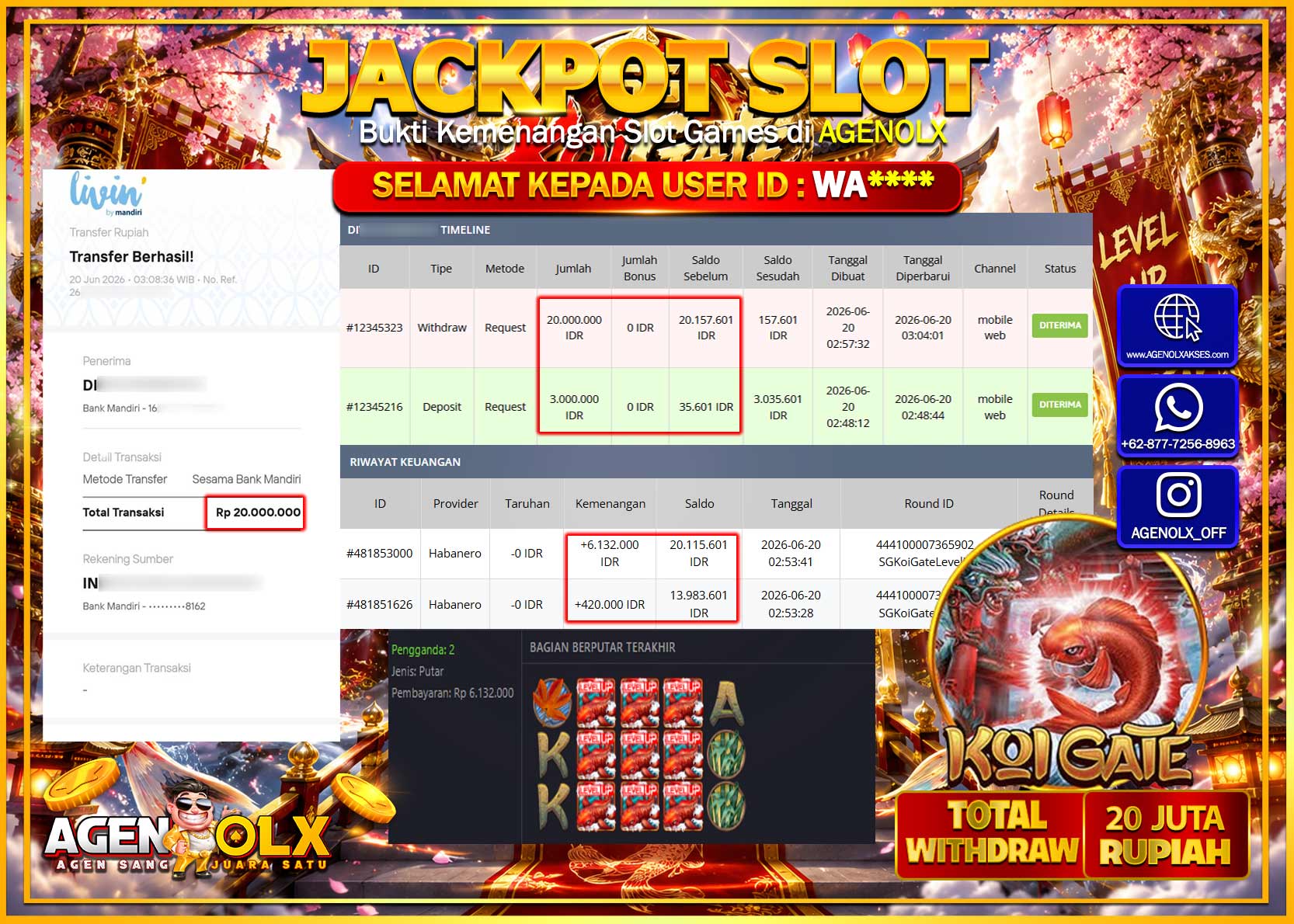 AGENOLX JACKPOT SLOT SGKOIGATELEVELUP Rp 20.000.000- LUNAS