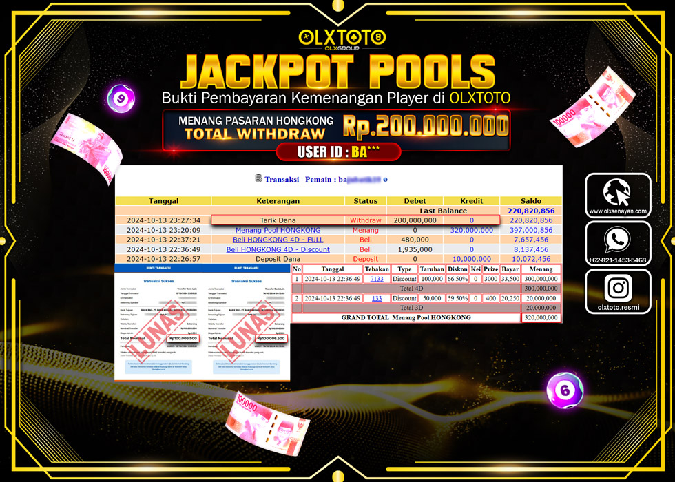 OLXTOTO JACKPOT  TOGEL POOL HONGKONG Rp.200.000.000.,- LUNAS
