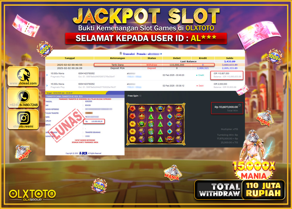 OLXTOTO JACKPOT  SLOT 15.000x MANIA  Rp.110.000.000.,- LUNAS