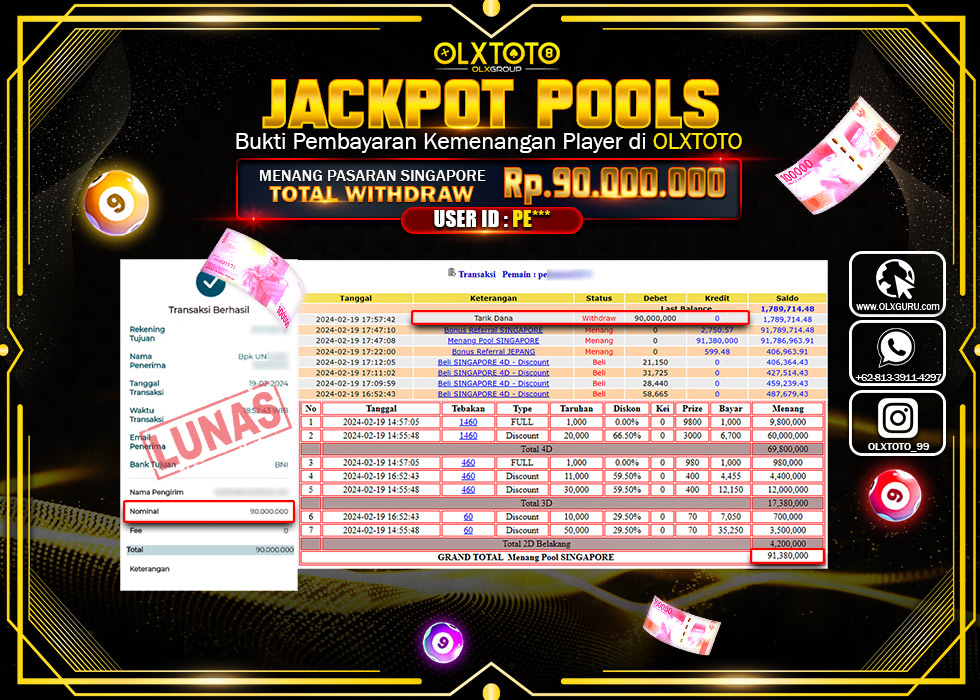 OLXTOTO JACKPOT TOGEL PASARAN SINGAPORE Rp.90.000.000.,- LUNAS