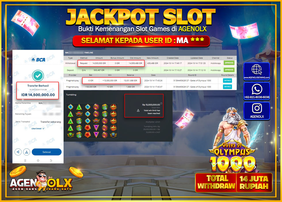 AGENOLX JACKPOT SLOT GATES OF OLYMPUS 1000 Rp14.000.000,- LUNAS