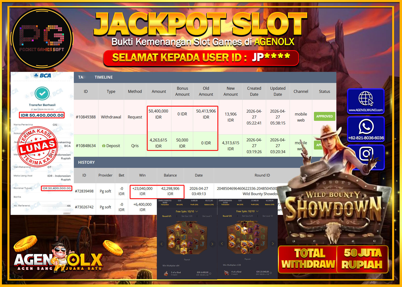 AGENOLX JACKPOT SLOT WILD BOUNTY SHOWDOWN  Rp 50.400.000 - LUNAS