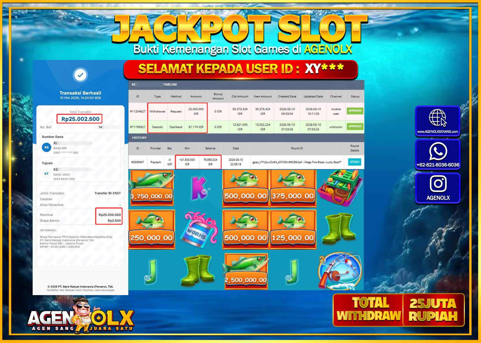 AGENOLX JACKPOT SLOT MEGA FIRE BLAZE: LUCKY BASS Rp 25.000.000 - LUNAS