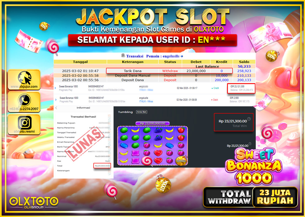 OLXTOTO JACKPOT SWEET BONANZA 1000 Rp.23.000.000.,- LUNAS
