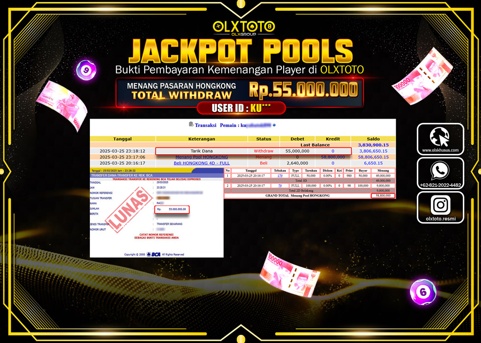 OLXTOTO JACKPOT TOGEL PASARAN POOL HONGKONG Rp.55.000.000.,- LUNAS