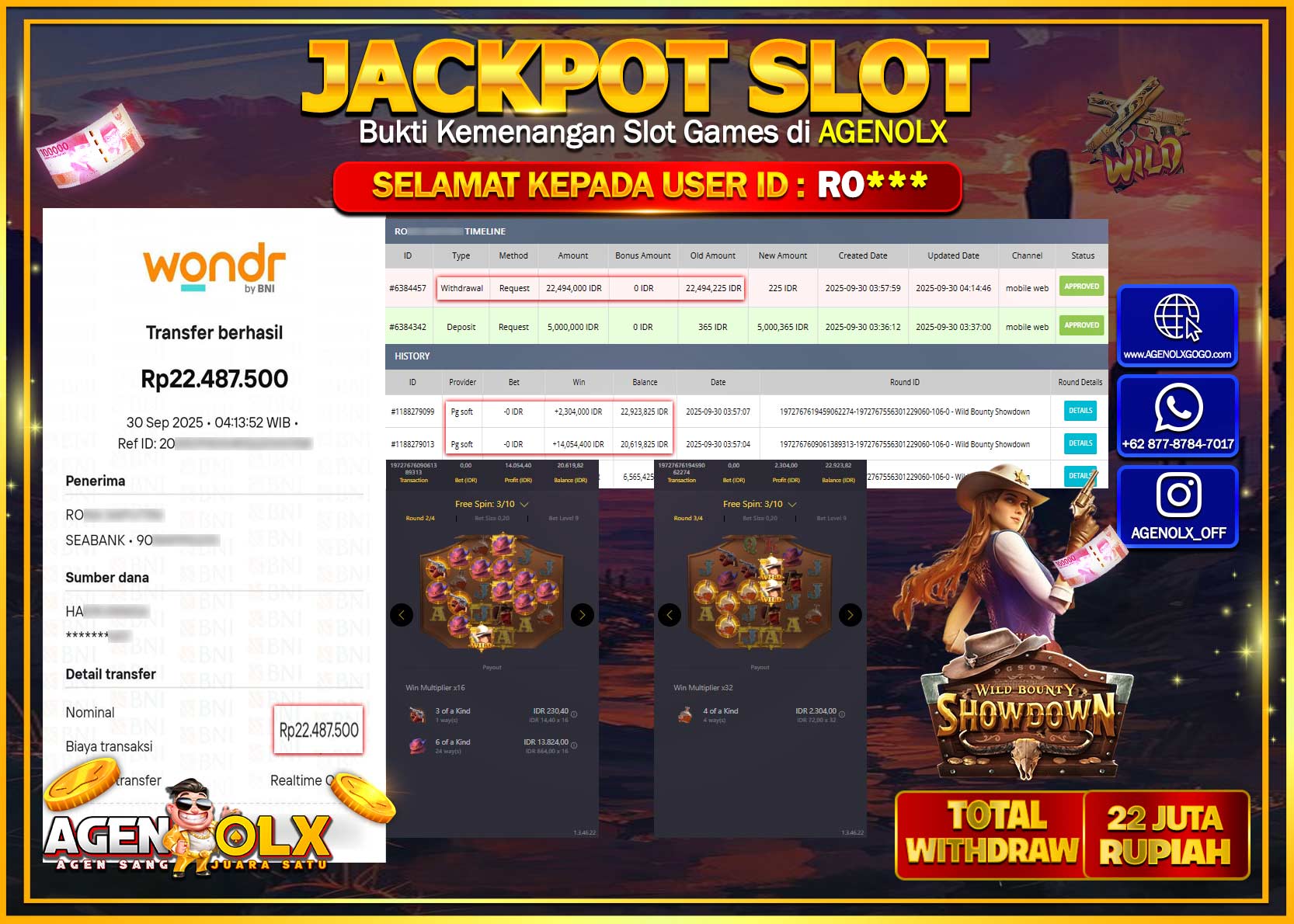 AGENOLX JACKPOT SLOT WILD BOUNTY SHOWDOWN  Rp 22,494,000,- LUNAS