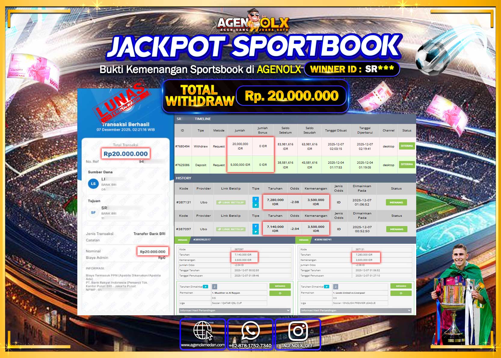 AGENOLX JACKPOT SPORTBOOK Rp 20,000,000,- LUNAS