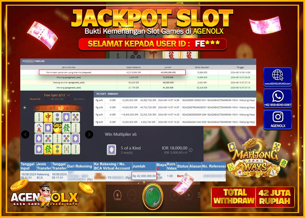 AGENOLX JACKPOT SLOT MAHJONG WAYS Rp.42.000.000,- LUNAS