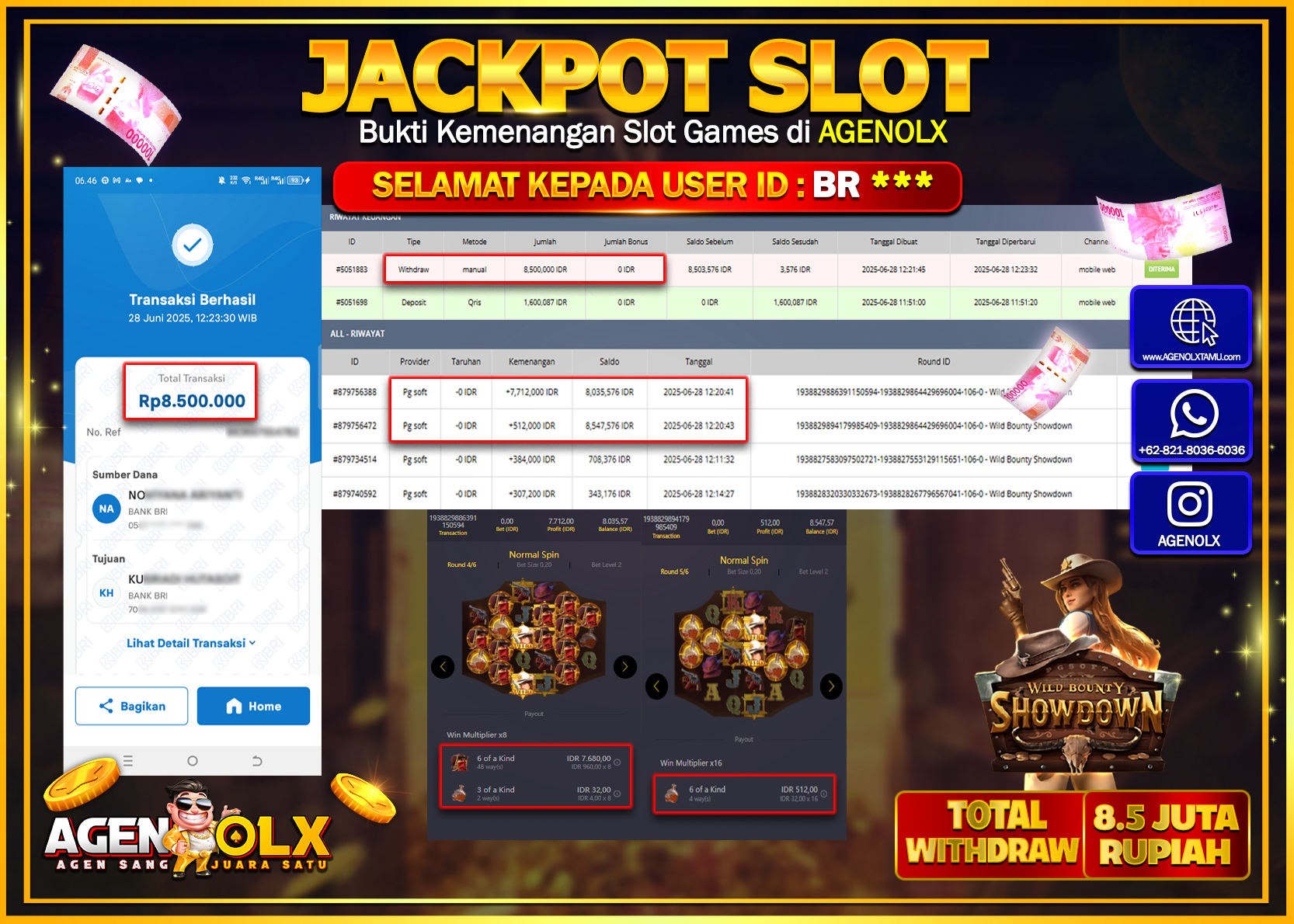 AGENOLX JACKPOT SLOT WILD BOUNTY SHOWDOWN  Rp 8.500.000,- LUNAS