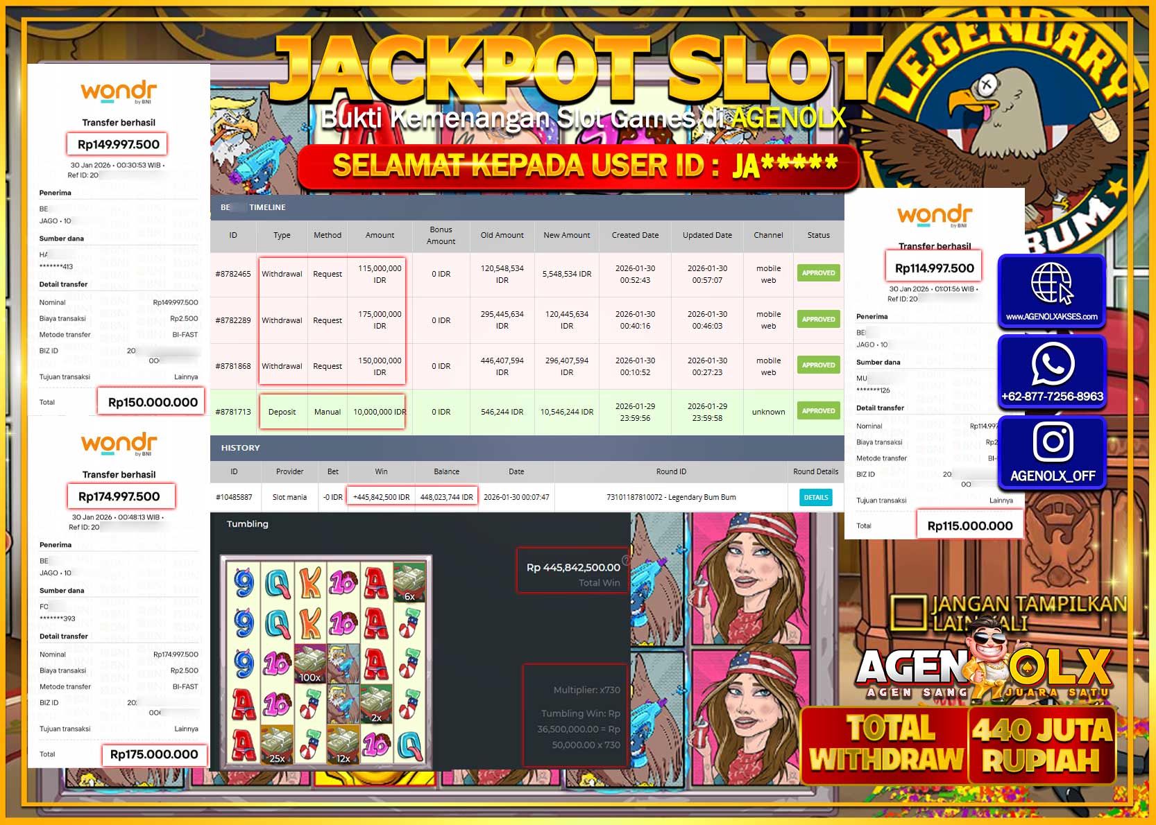 AGENOLX JACKPOT SLOT MANIA LEGENDARY BUM BUM  Rp 440.000.000 - LUNAS