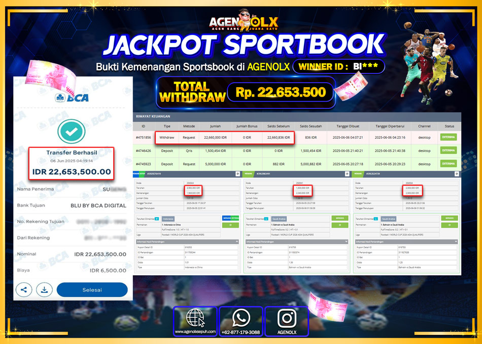 AGENOLX JACKPOT SPORTBOOK Rp 22.600.000,- LUNAS