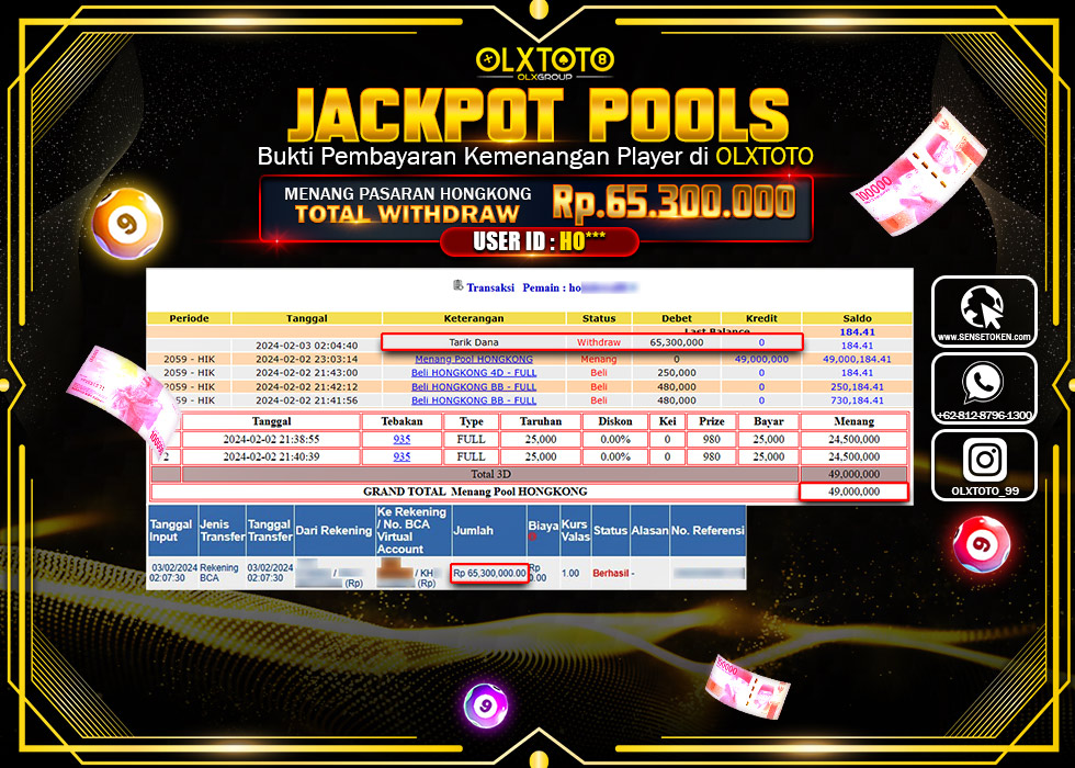 OLXTOTO JACKPOT TOGEL PASARAN HONGKONG Rp.65.300.000.,- LUNAS
