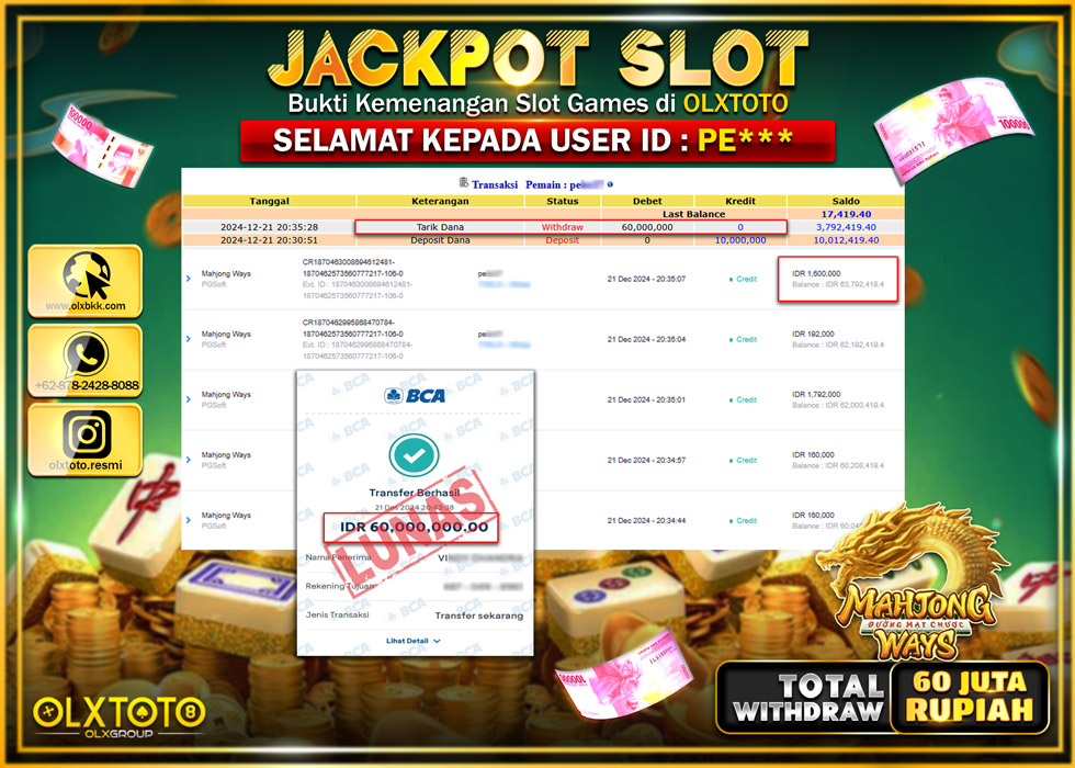 OLXTOTO JACKPOT  SLOT MAHJONG WAYS  Rp.60.000.000.,- LUNAS