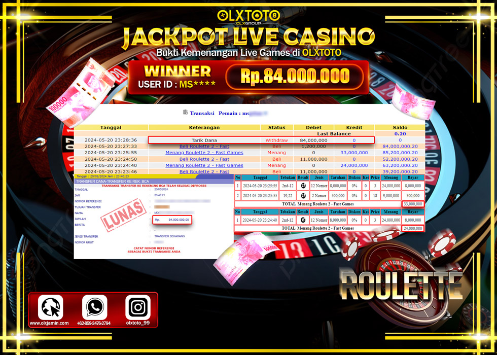 OLXTOTO JACKPOT LIVE GAMES ROULETTE 2 - FAST Rp.84.000.000.,- LUNAS