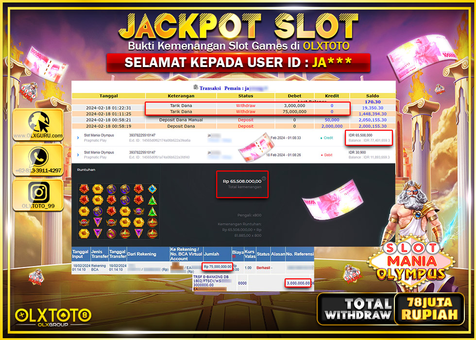 OLXTOTO JACKPOT SLOT MANIA OLYMPUS Rp.78.000.000.,- LUNAS