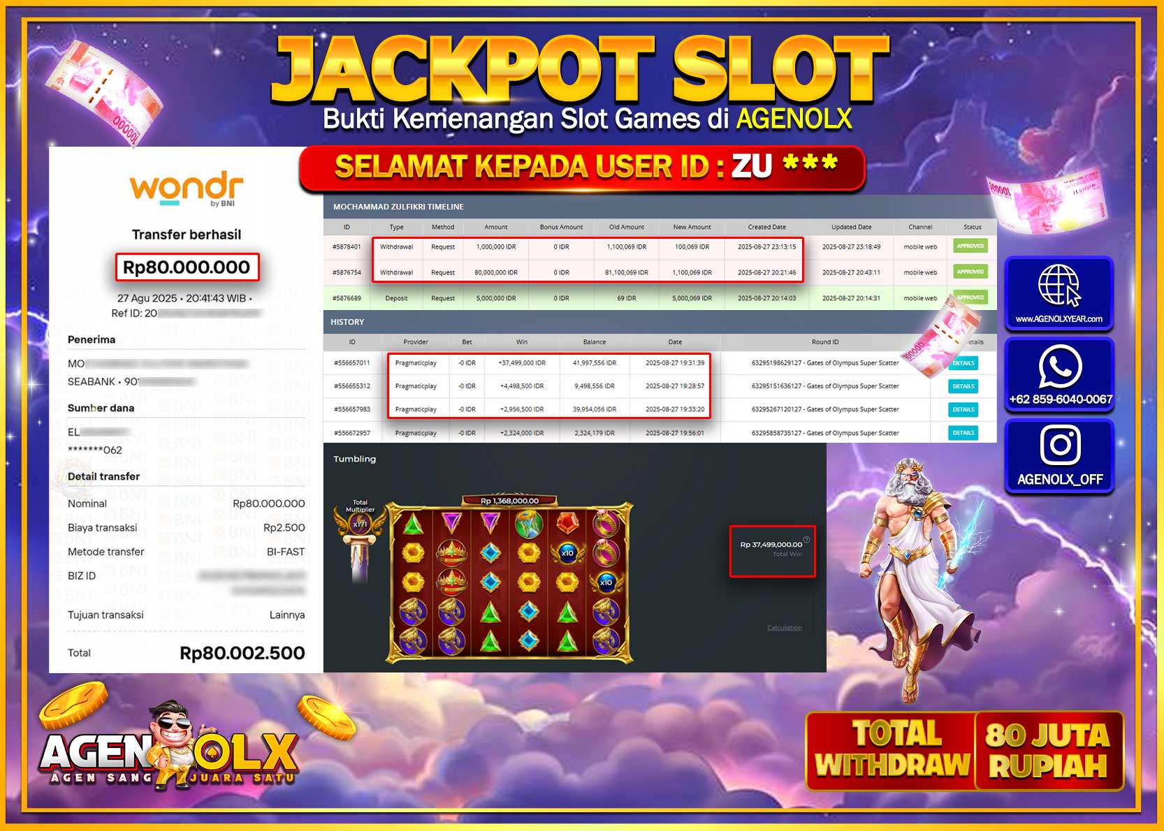 AGENOLX JACKPOT SLOT GATE GATES OF OLYMPUS SUPER SCATTER Rp 81,000,000,- LUNAS