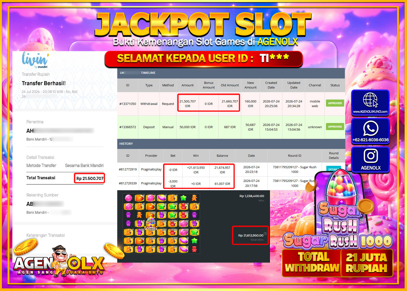 AGENOLX JACKPOT SLOT SUGAR RUSH 1000 Rp  21.500.707 -LUNAS