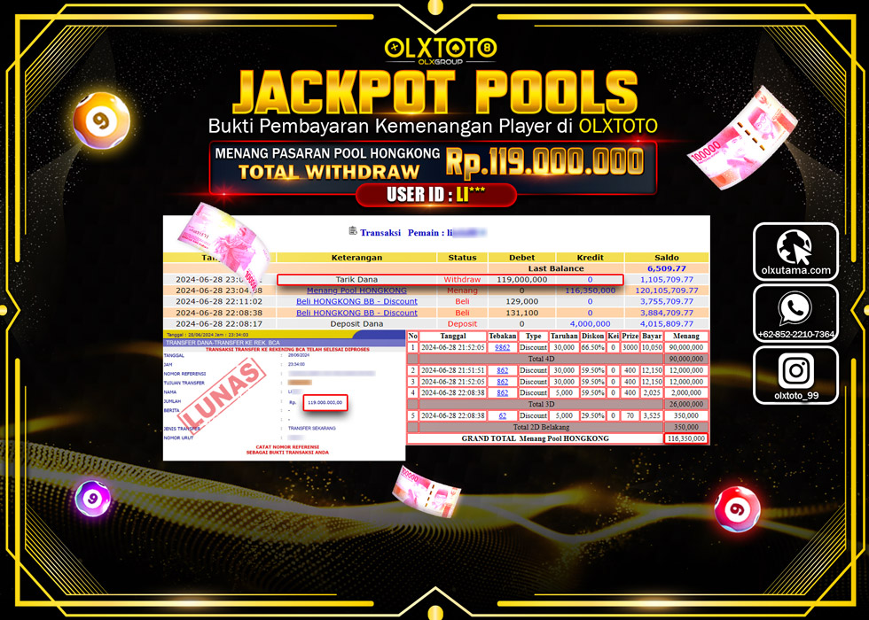 OLXTOTO JACKPOT  TOGEL POOL HONGKONG   Rp.119.000.000.,- LUNAS