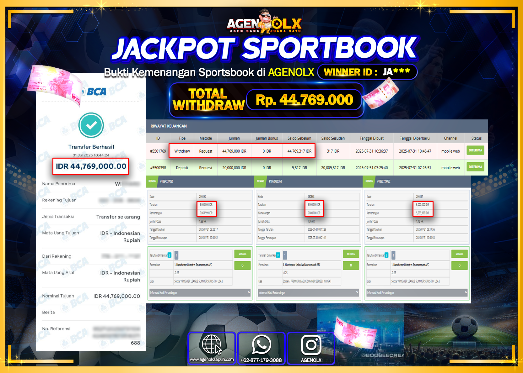 AGENOLX JACKPOT SPORTBOOK Rp 44.769.000,- LUNAS