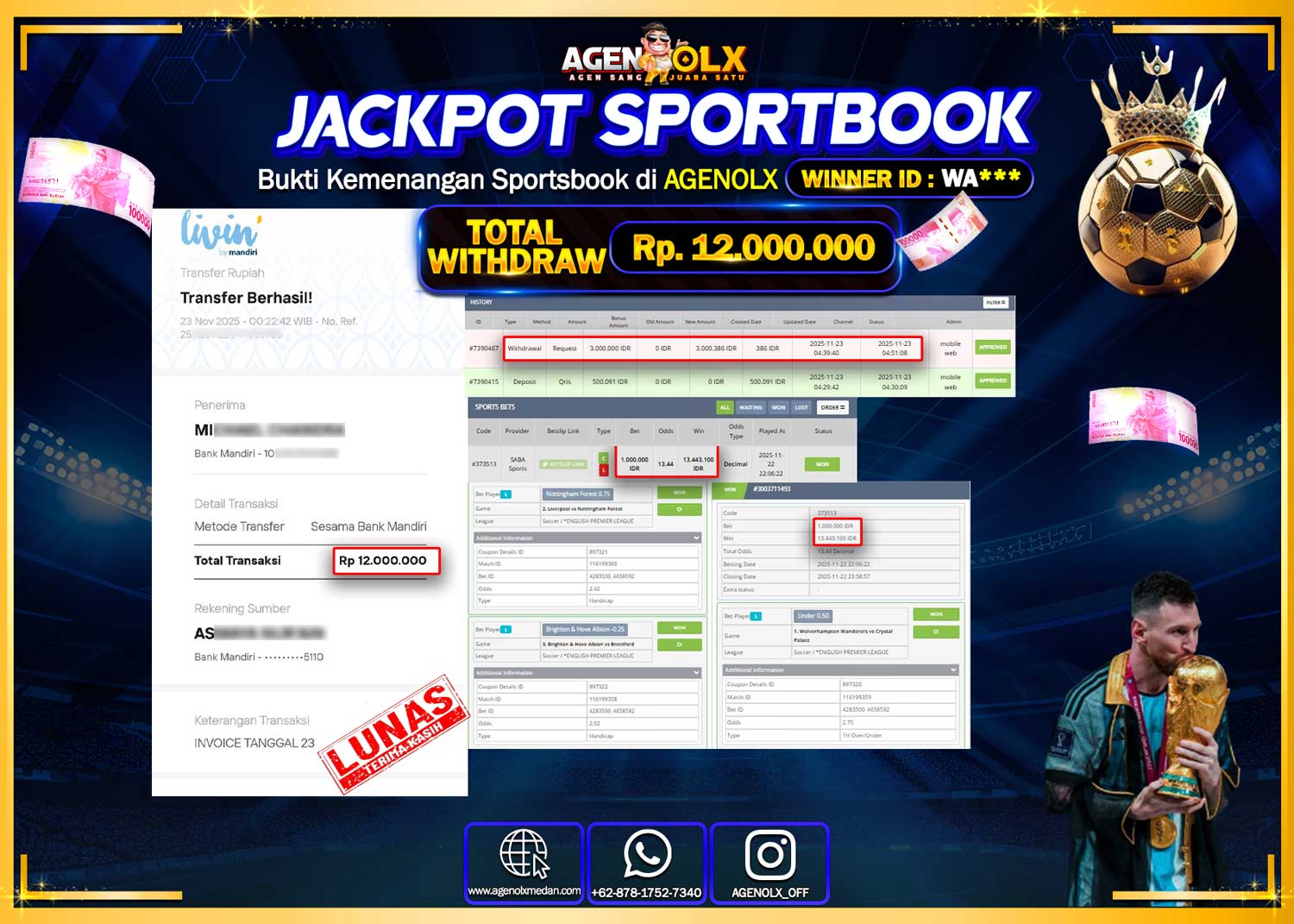 AGENOLX JACKPOT SPORTBOOK Rp 12,000,000,- LUNAS