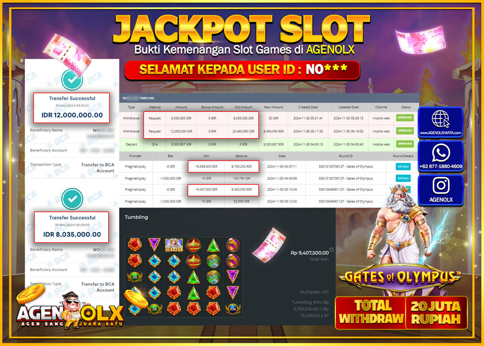 AGENOLX JACKPOT SLOT GATES OF OLYMPUS  Rp 20.000.000,- LUNAS