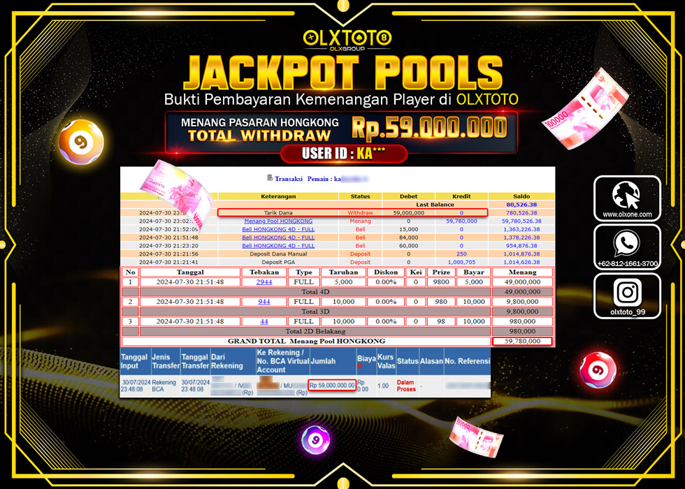 OLXTOTO JACKPOT  TOGEL POOL HONGKONG Rp.59.000.000.,- LUNAS