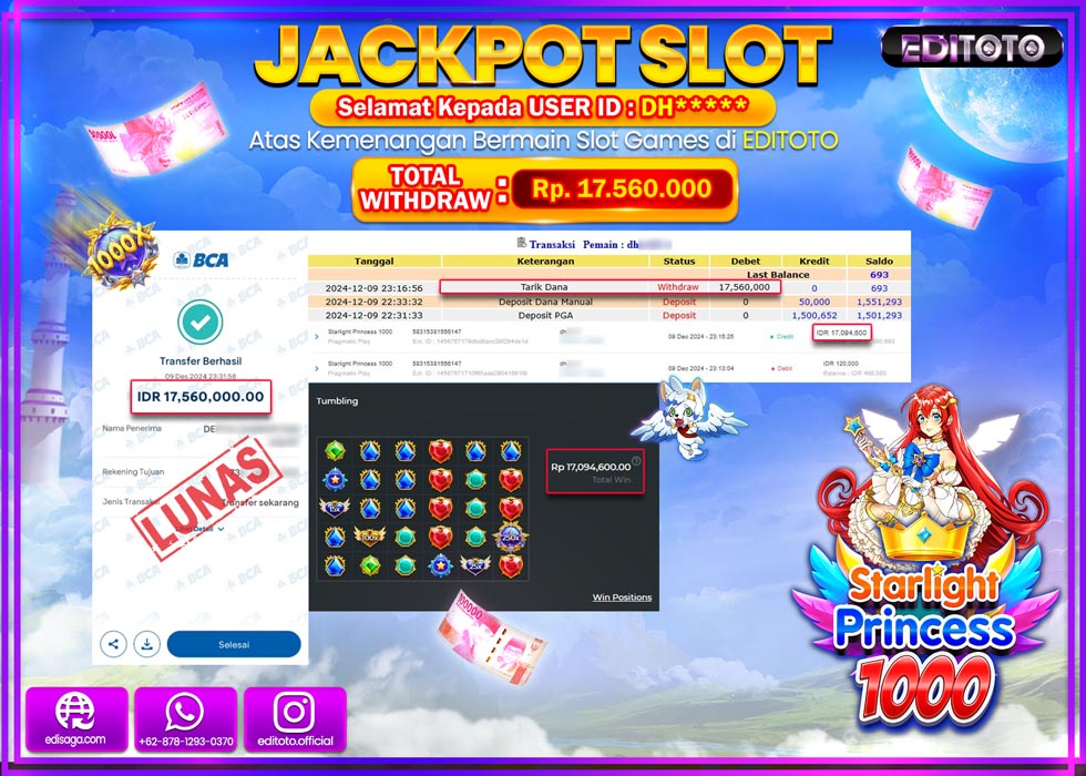JACKPOT SLOT STARTLIGHT PRINCESS 1000 Rp.17.560.000.,- LUNAS