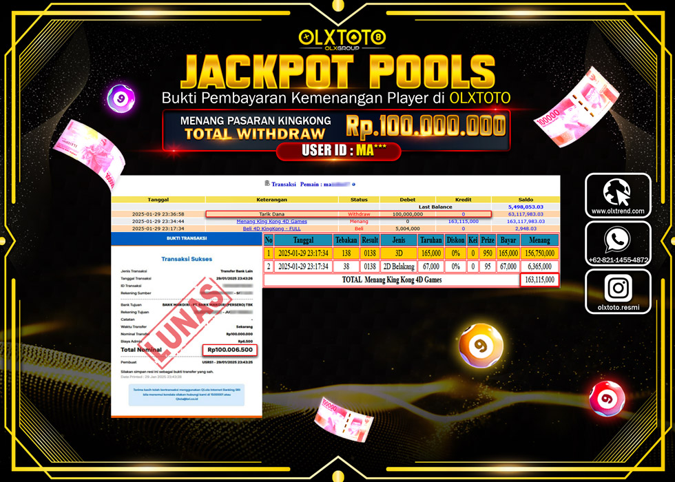 OLXTOTO JACKPOT  TOGEL POOL KINGKONG Rp.100.000.000.,- LUNAS