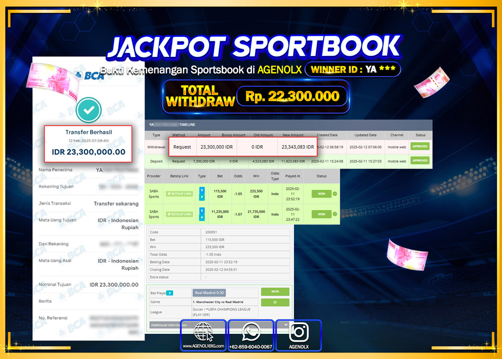 AGENOLX JACKPOT SPORTBOOK  Rp 22.300.000,- LUNAS