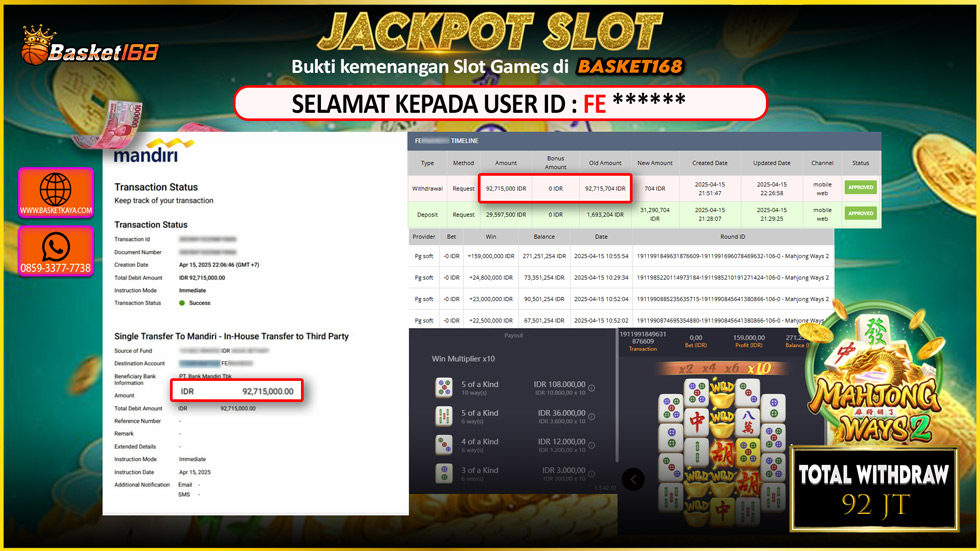 BASKET168 JACKPOT MAHJONG WAYS 2 Rp. 92.000.000,- LUNAS