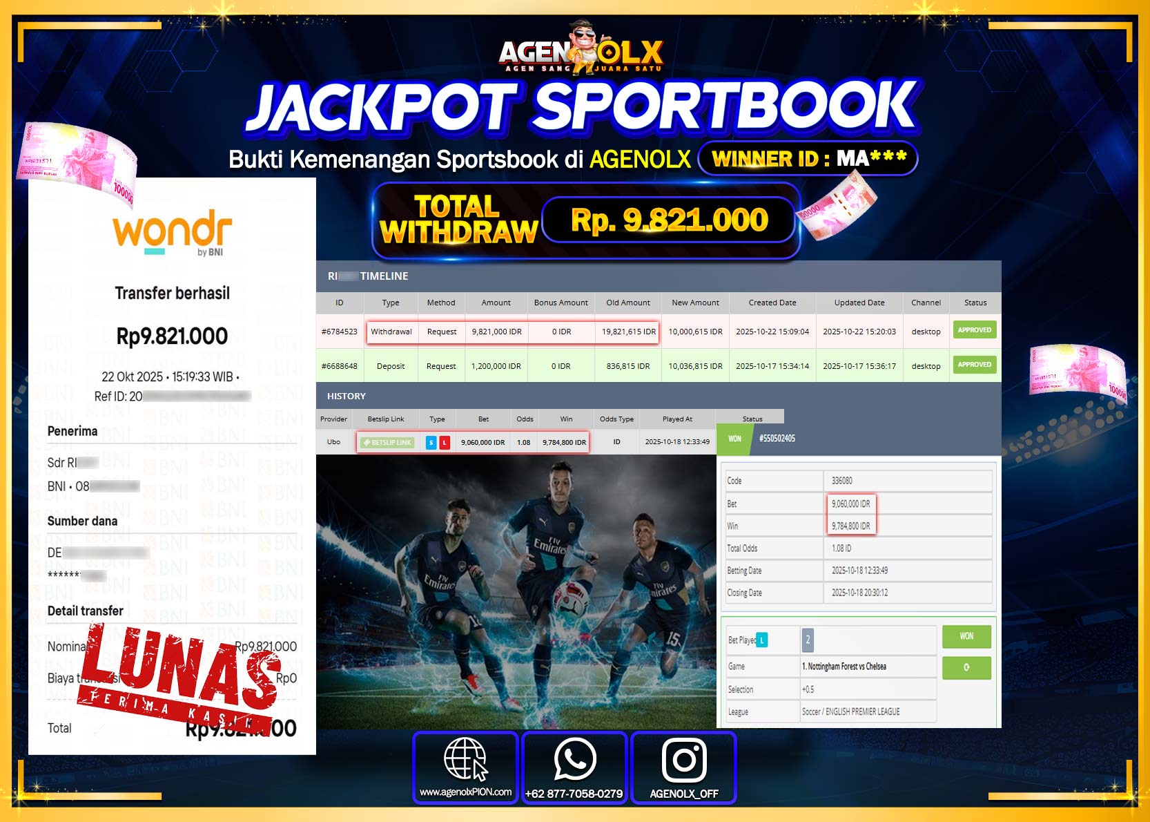 AGENOLX JACKPOT SPORTBOOK  Rp 9,821,000,- LUNAS