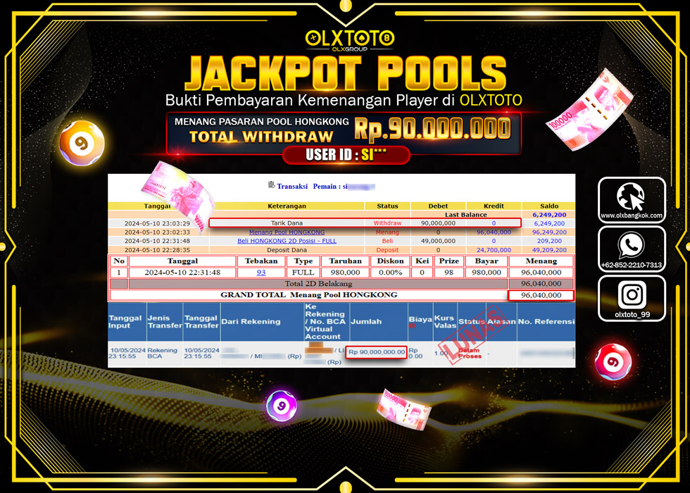 OLXTOTO JACKPOT TOGEL POOL HONGKONG Rp.90.000.000.,- LUNAS