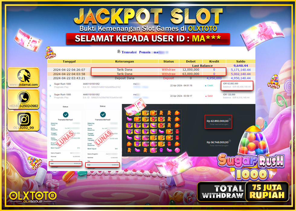 OLXTOTO JACKPOT SLOT SUGAR RUSH 1000 Rp.75.000.000.,- LUNAS