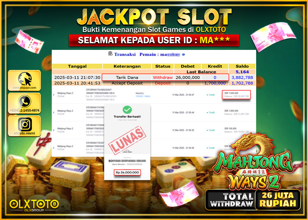 OLXTOTO JACKPOT MAHJONG WAYS 2 Rp.26.000.000.,- LUNAS