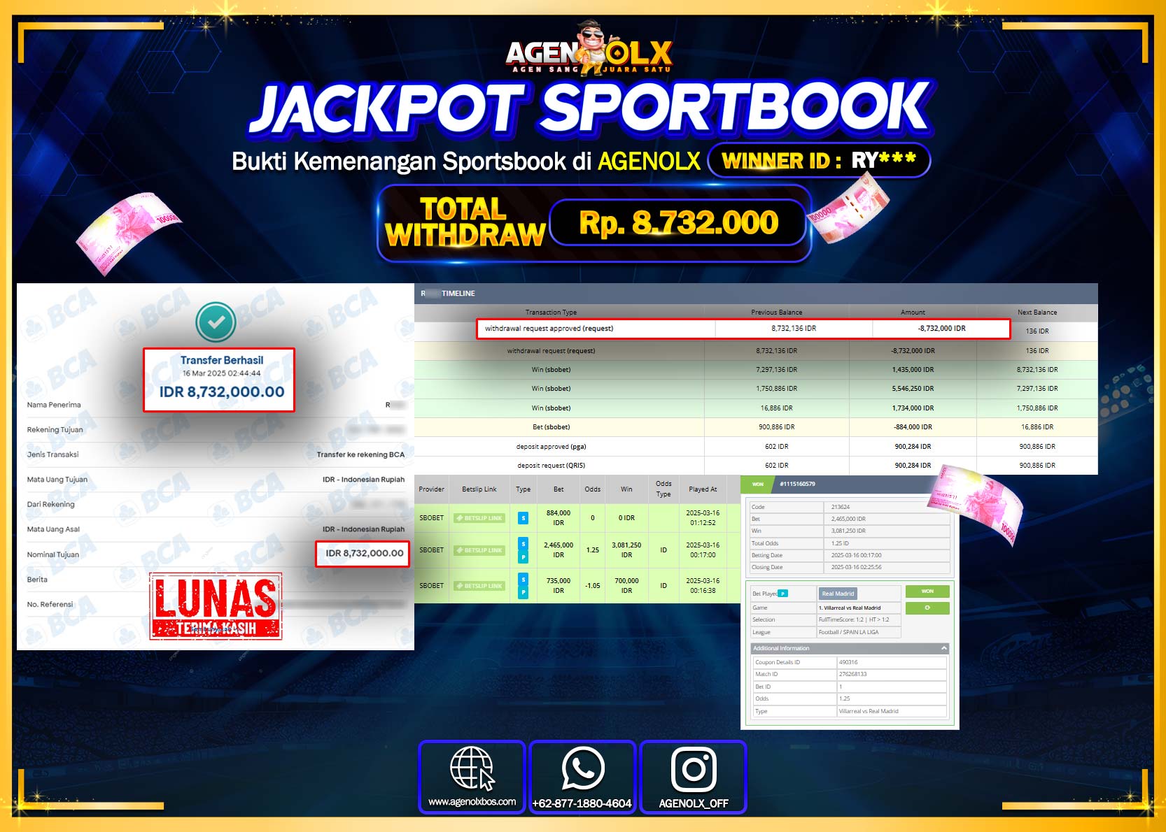 AGENOLX JACKPOT  SPORTBOOK   Rp 8.732.000,- LUNAS