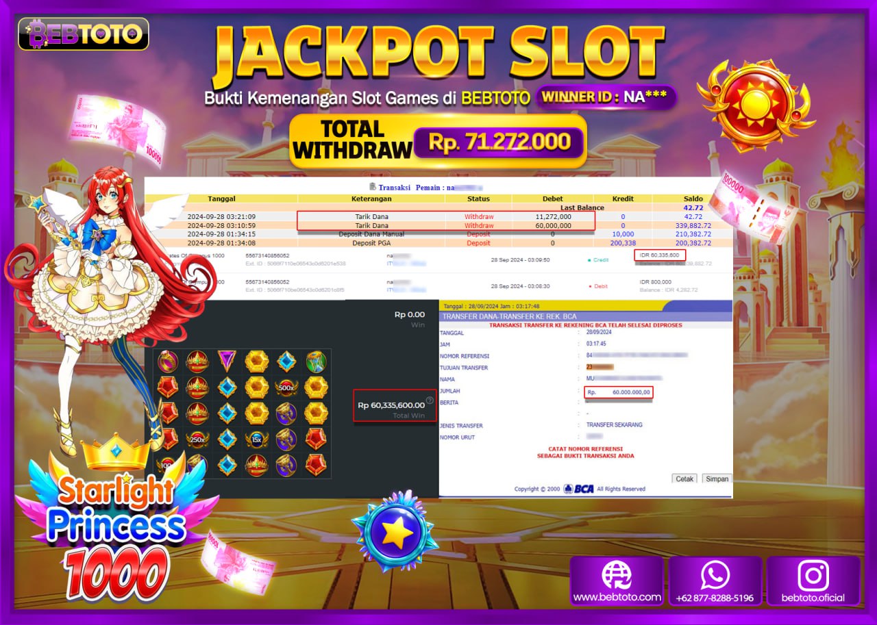 JACKPOT SLOT BEBTOTO STARLIGHT PRINCESS 1000 Rp.71.272.000.,- LUNAS
