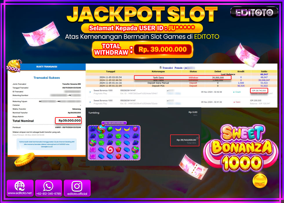 JACKPOT SLOT SWEET BONANZA 1000 Rp.39.000.000.,- LUNAS
