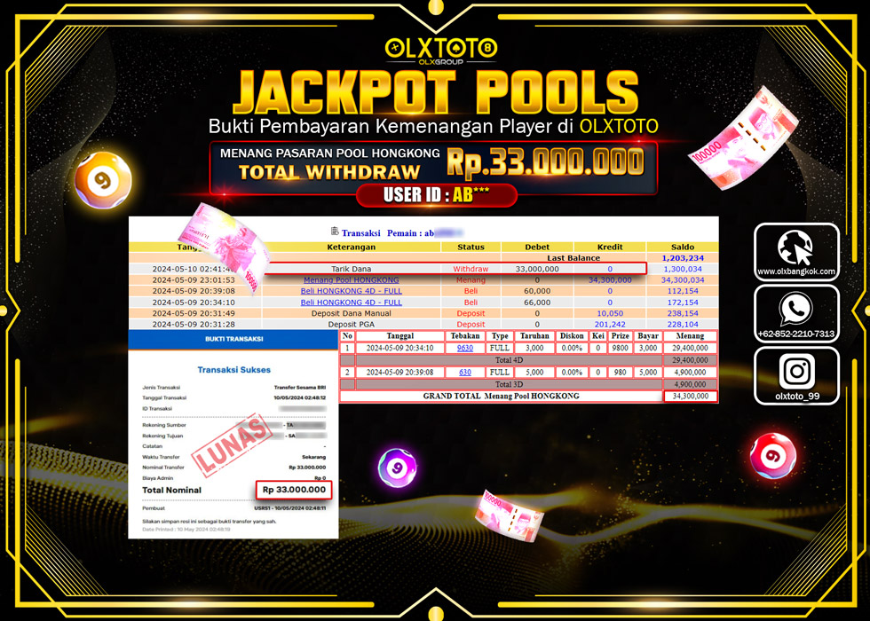 OLXTOTO JACKPOT TOGEL POOL HONGKONG Rp.33.000.000.,- LUNAS