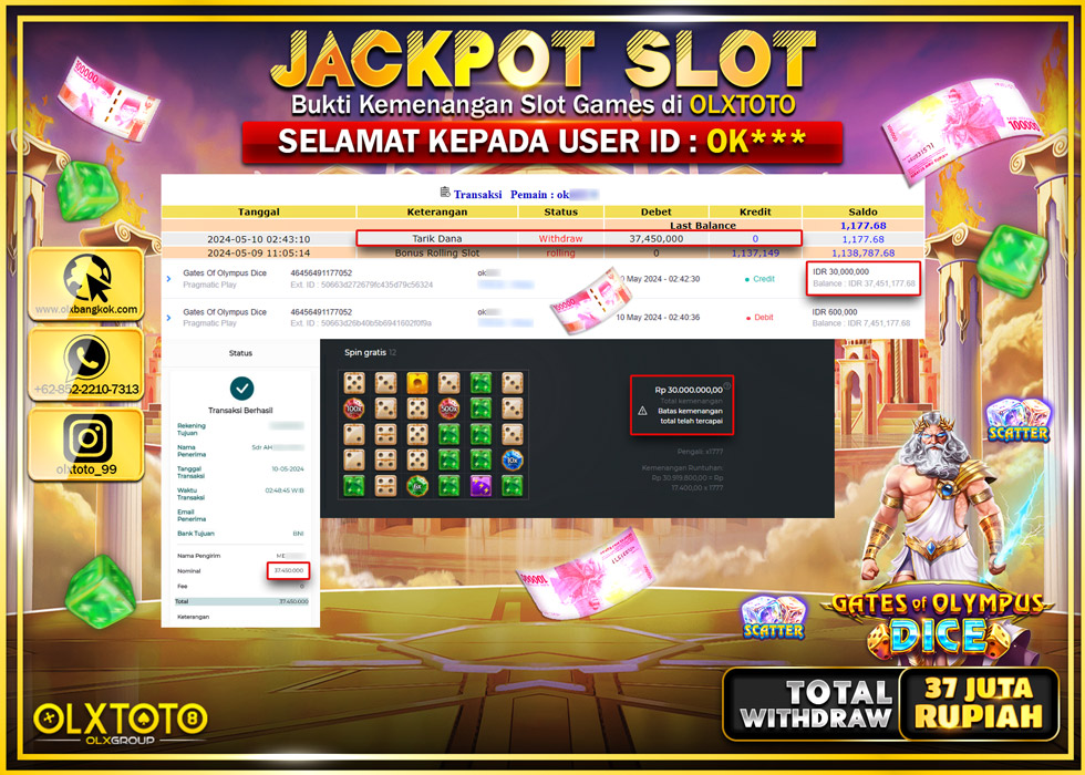 OLXTOTO JACKPOT SLOT GATES OF OLYMPUS DICE Rp.37.450.000.,- LUNAS