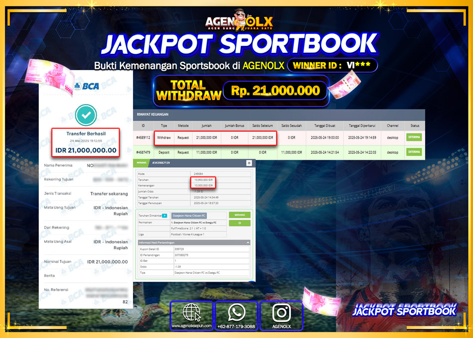 AGENOLX JACKPOT SPORTBOOK Rp 21.000.000,- LUNAS
